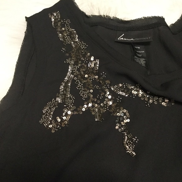 LANE BRYANT sz 14/16 Blouse Sleeveless Fancy Silver Highly Embellished Black - Picture 2 of 6